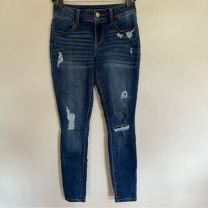 Women’s Maurice’s Mid Rise Distressed Skinny Jean Jeggings Size XS Dark Wash‎